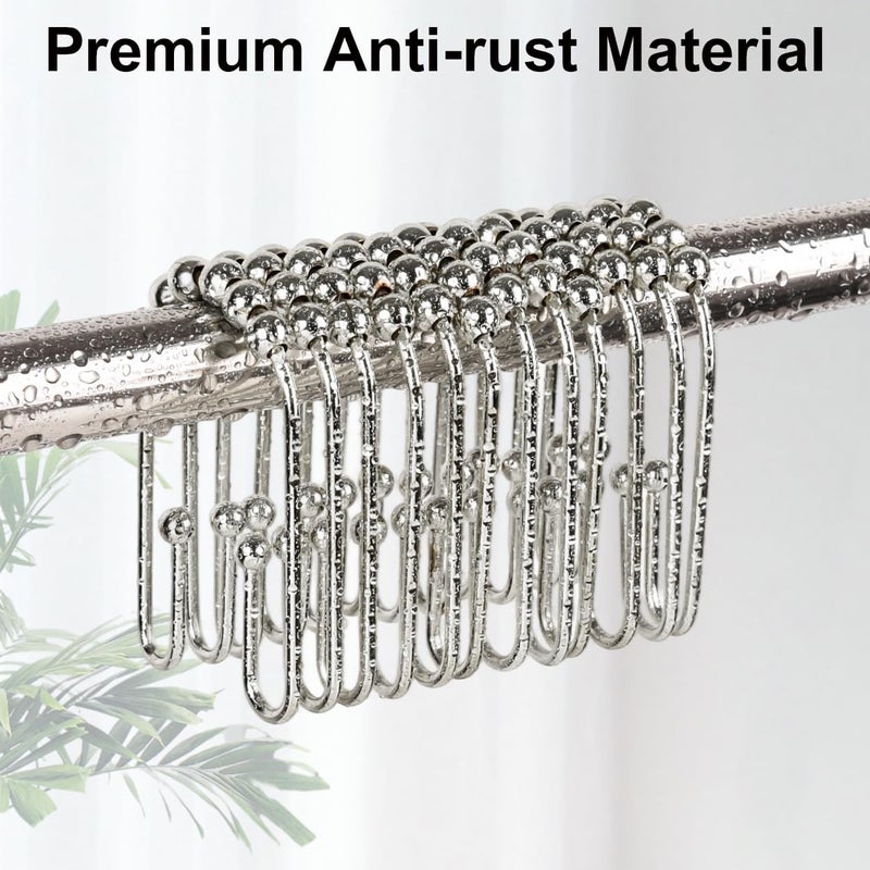Resze U Shaped Shower Curtain Hooks Rings,12 Pcs Durable Rust Resistant Metal Shower Hooks, Double Glide Smoothly Anti-Drop Shower Rings for Shower Curtain Rod,Chrome - Image 5